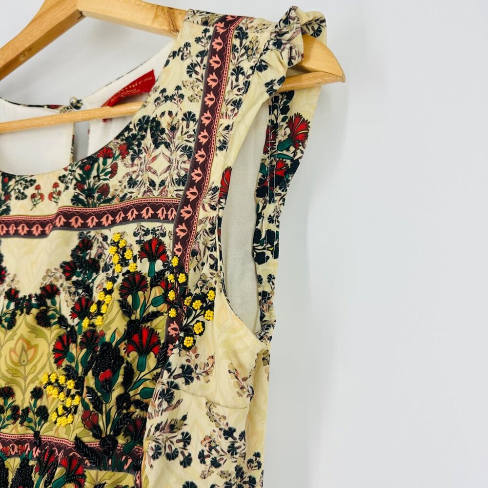 Bhanu By Jyoti Cream Floral Embroidered Beaded Sleeveless Ruffle Midi Dress 6 - Picture 8 of 12